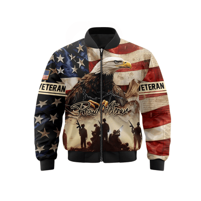 U.S. Veteran Hoodie – Proud Veteran Bald Eagle Zip Up, American Flag Military Hoodie, Patriotic Gift for Heroes