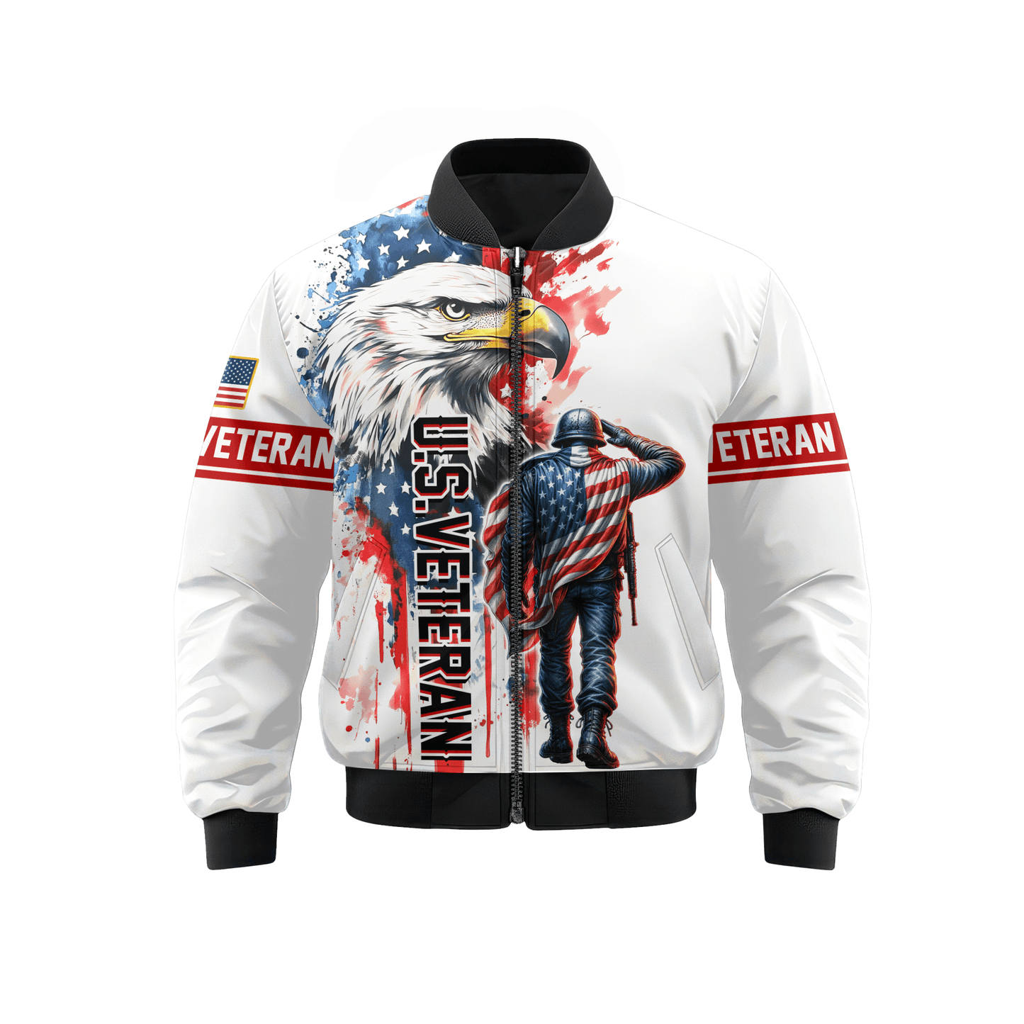 U.S. Veteran Hoodie – American Flag Soldier & Bald Eagle Zip Up