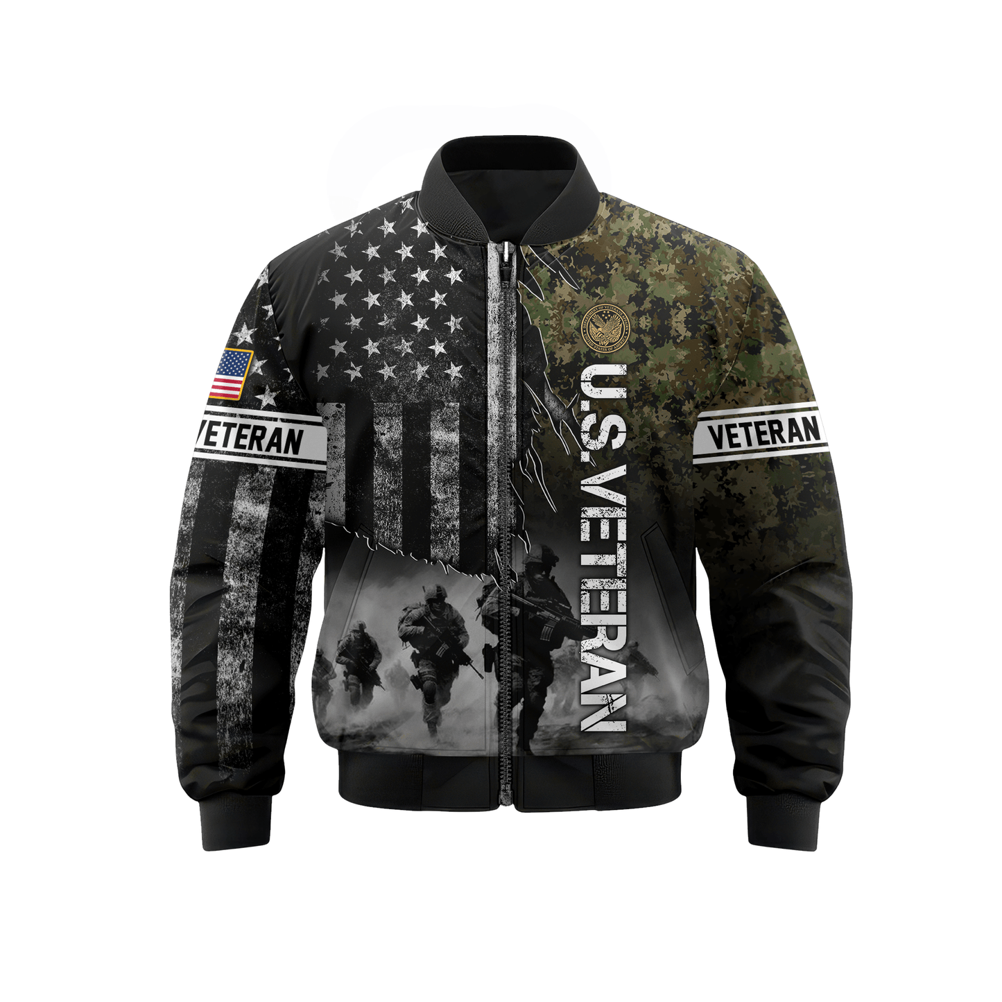 U.S. Veteran Hoodie – American Flag Military Zip Up Sweatshirt