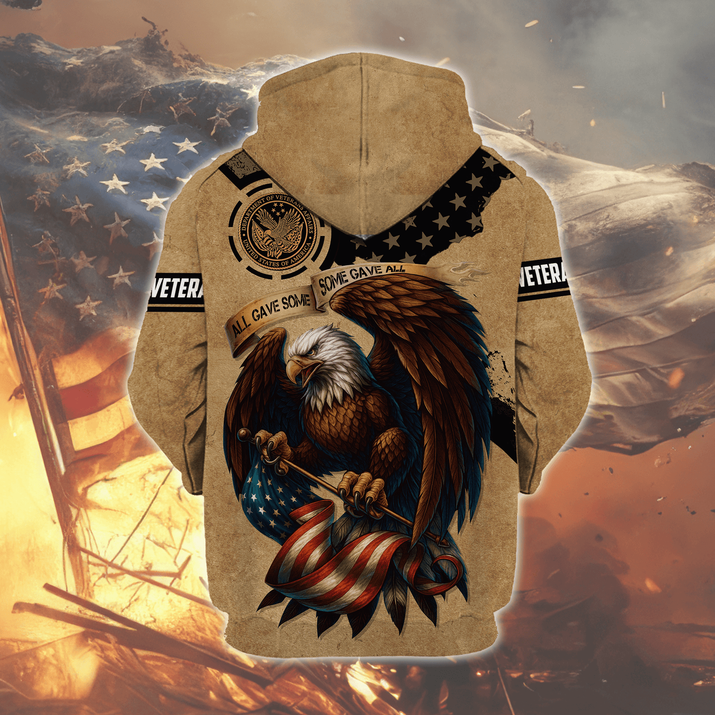 American Veteran Patriotic Eagle with U.S. Flag All-Over Print Zip Hoodie, easychoo.com