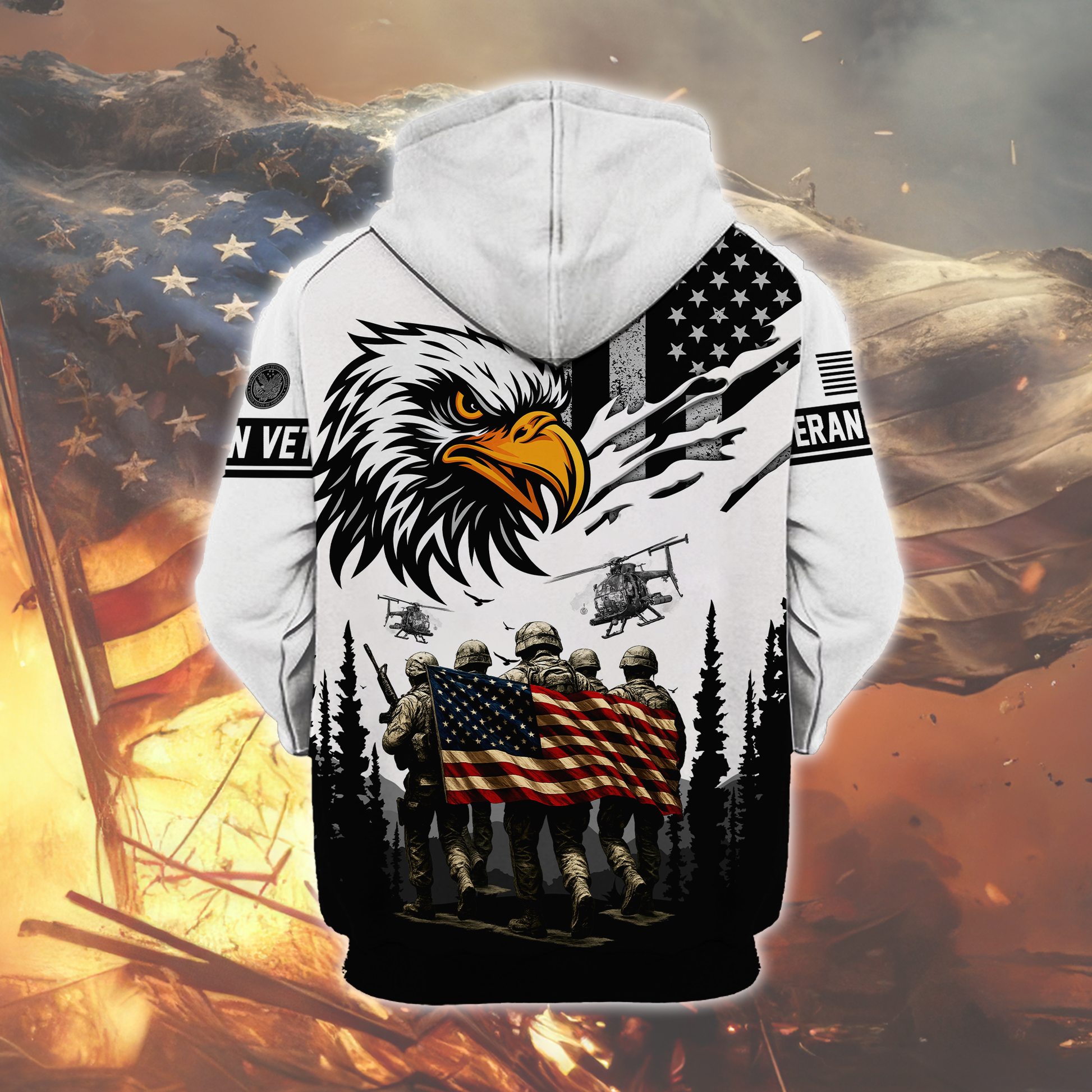 American Veteran Patriotic Eagle with U.S. Flag All-Over Print Zip Hoodie, easychoo.com