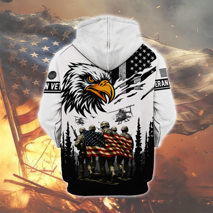 American Veteran Patriotic Eagle with U.S. Flag All-Over Print Zip Hoodie, easychoo.com