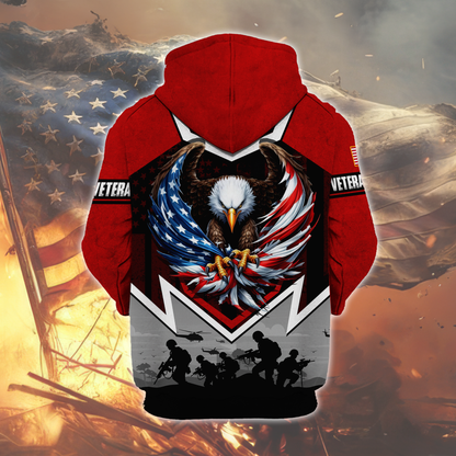 American Veteran Patriotic Eagle with U.S. Flag All-Over Print Zip Hoodie, easychoo.com