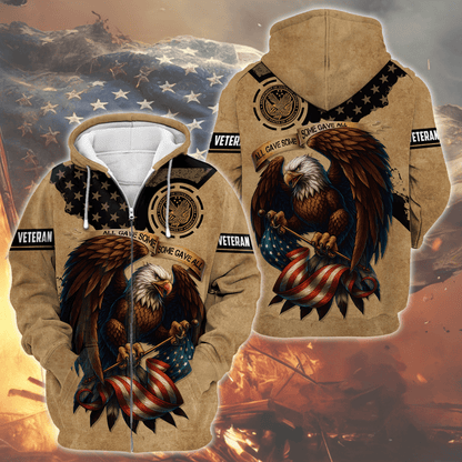 American Veteran Patriotic Eagle with U.S. Flag All-Over Print Zip Hoodie, easychoo.com