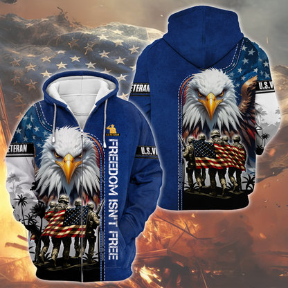 U.S. Veteran Hoodie – Freedom Isn’t Free, American Flag Eagle Design, Patriotic Zip Up, easychoo.com