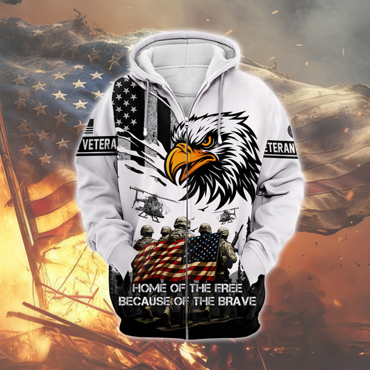 American Veteran Patriotic Eagle with U.S. Flag All-Over Print Zip Hoodie, easychoo.com