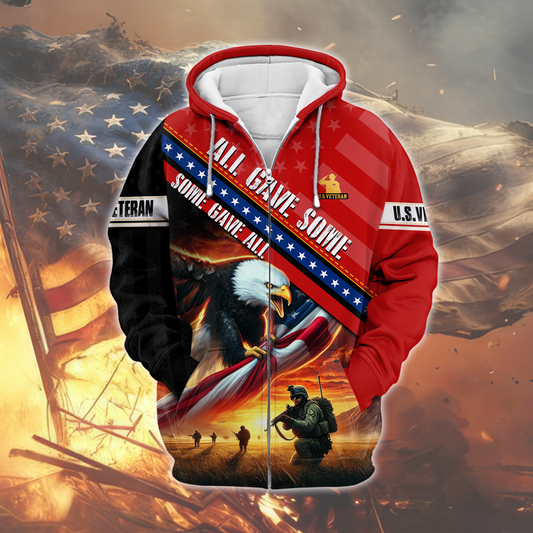 American Veteran Patriotic Eagle with U.S. Flag All-Over Print Hoodie, easychoo.com
