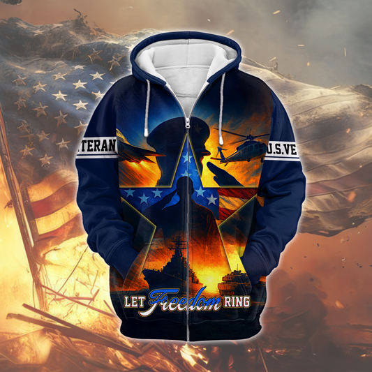 U.S. Veteran "Let Freedom Ring" All-Over Print Zip Hoodie, easychoo.com