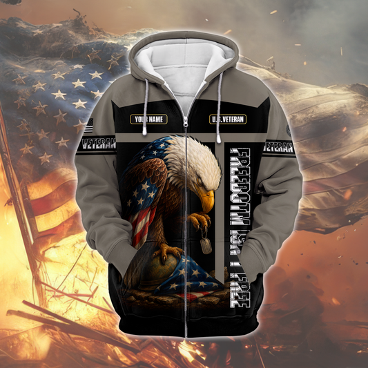 American Veteran Patriotic Eagle with U.S. Flag All-Over Print Zip Hoodie, easychoo.com