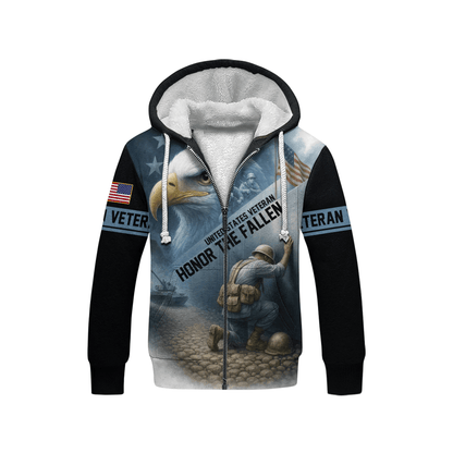 U.S. Veteran Hoodie – Honor the Fallen, American Eagle Memorial Zip Up, Soldier Tribute Sweatshirt for Men