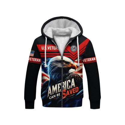 U.S. Veteran Hoodie – America Can Be Saved Patriotic Zip Up Jacket