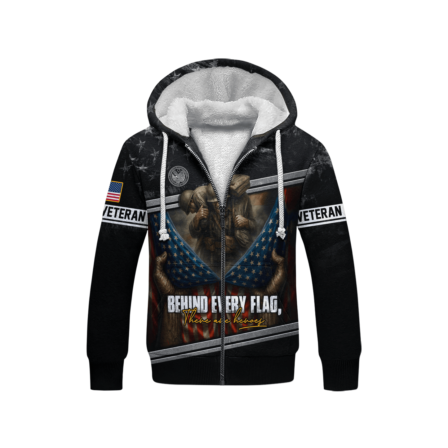 U.S. Veteran Hoodie – Behind Every Flag There Are Heroes Zip Up