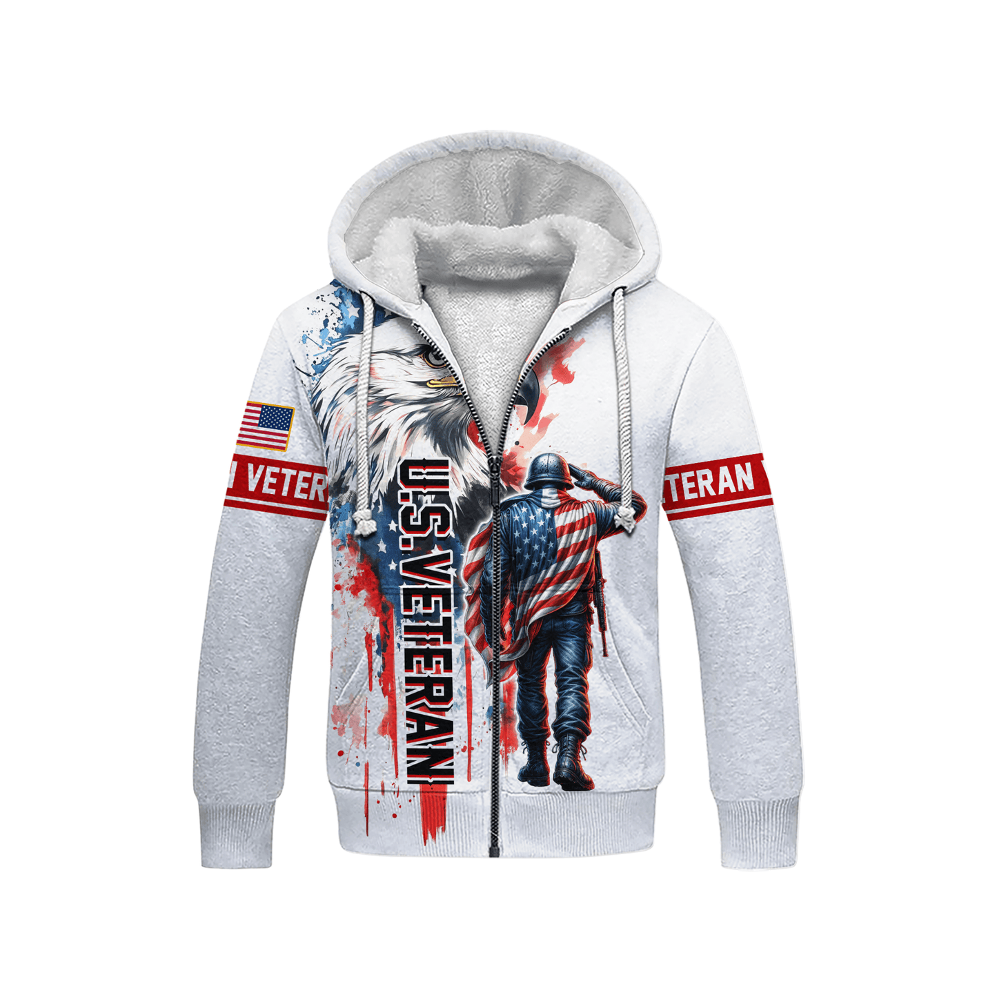 U.S. Veteran Hoodie – American Flag Soldier & Bald Eagle Zip Up