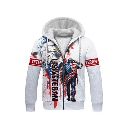 U.S. Veteran Hoodie – American Flag Soldier & Bald Eagle Zip Up