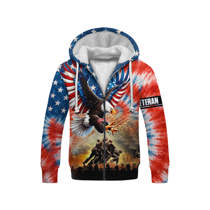 American Eagle Veteran Hoodie – Patriotic Tie Dye Zip Up, U.S. Flag Military Sweatshirt, Honor & Freedom Veteran Gift for Men