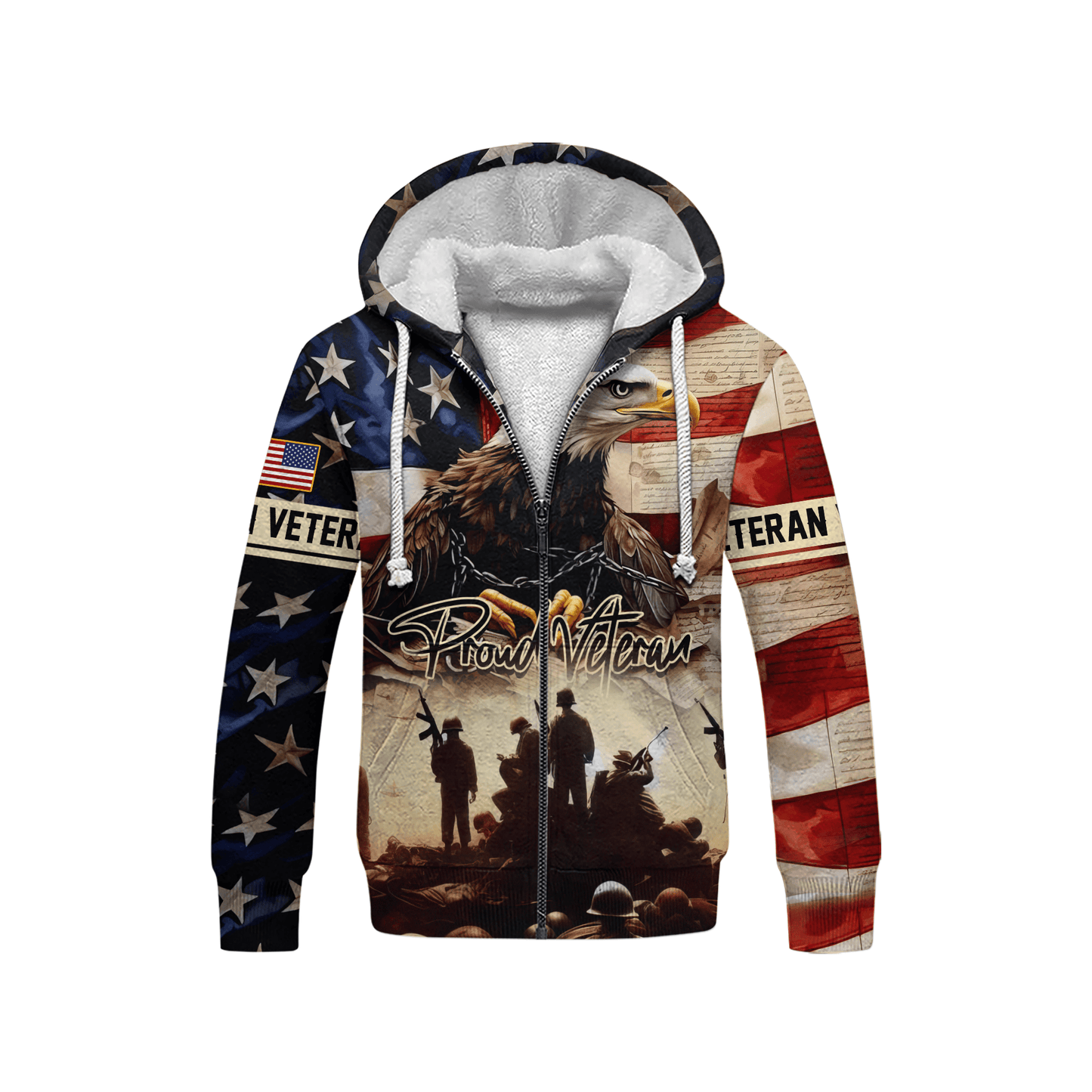 U.S. Veteran Hoodie – Proud Veteran Bald Eagle Zip Up, American Flag Military Hoodie, Patriotic Gift for Heroes