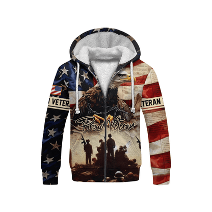 U.S. Veteran Hoodie – Proud Veteran Bald Eagle Zip Up, American Flag Military Hoodie, Patriotic Gift for Heroes