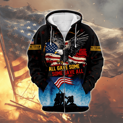 U.S. Veteran Hoodie – All Gave Some Some Gave All Patriotic Zip Up