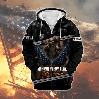 U.S. Veteran Hoodie – Behind Every Flag There Are Heroes Zip Up