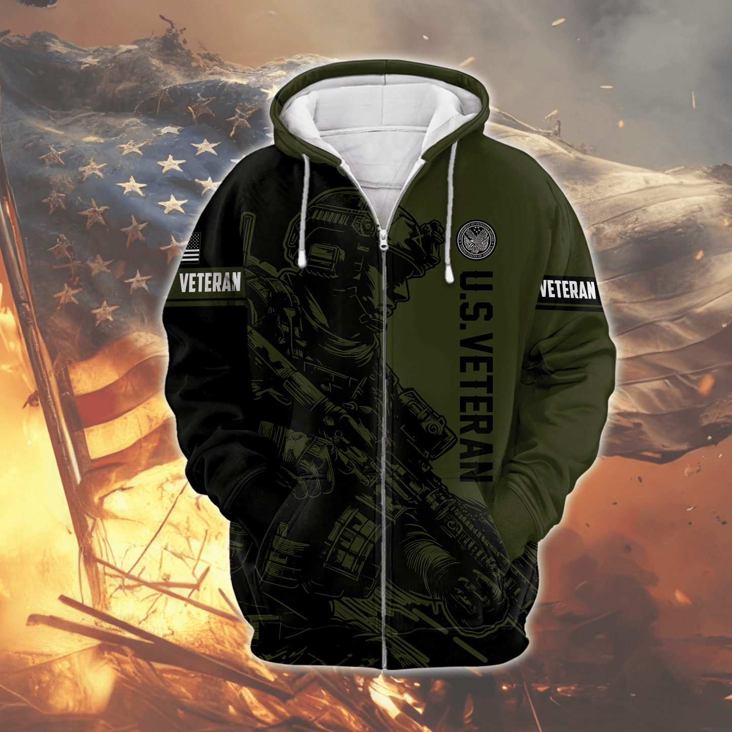 U.S. Veteran Hoodie – Tactical Soldier Military Pride Zip Up