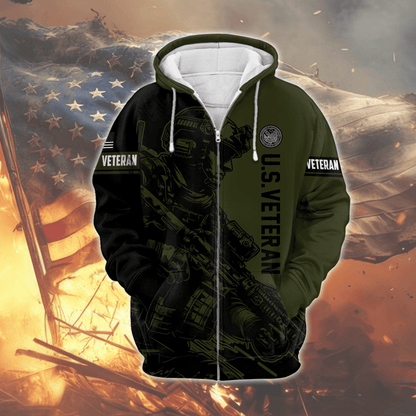 U.S. Veteran Hoodie – Tactical Soldier Military Pride Zip Up