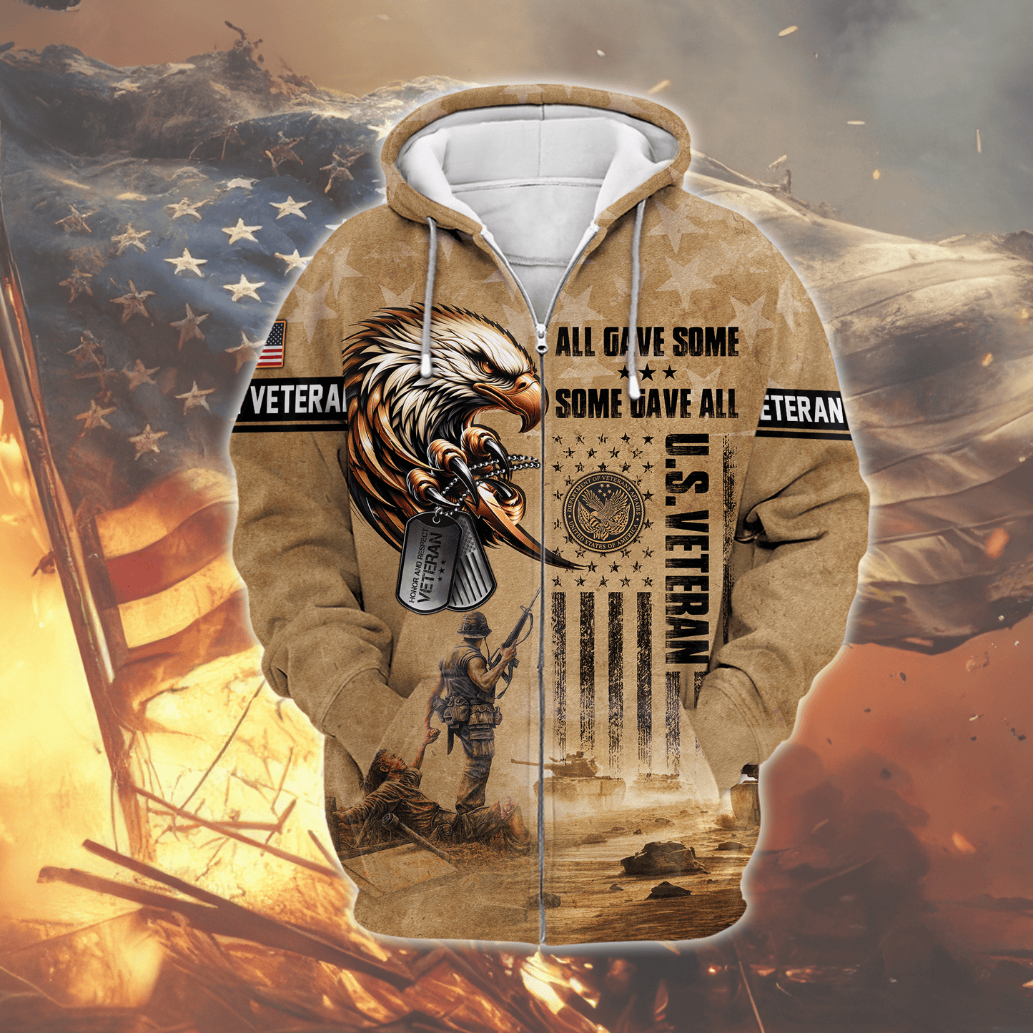 U.S. Veteran Hoodie – All Gave Some Some Gave All Military Zip Up