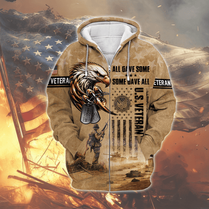 U.S. Veteran Hoodie – All Gave Some Some Gave All Military Zip Up