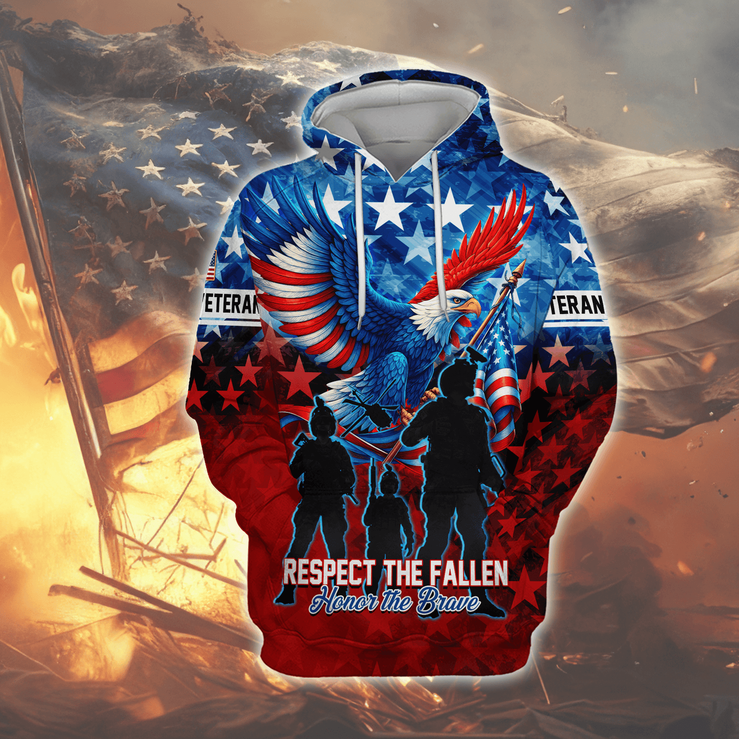 U.S. Veteran Hoodie – Respect The Fallen Patriotic Eagle Sweatshirt