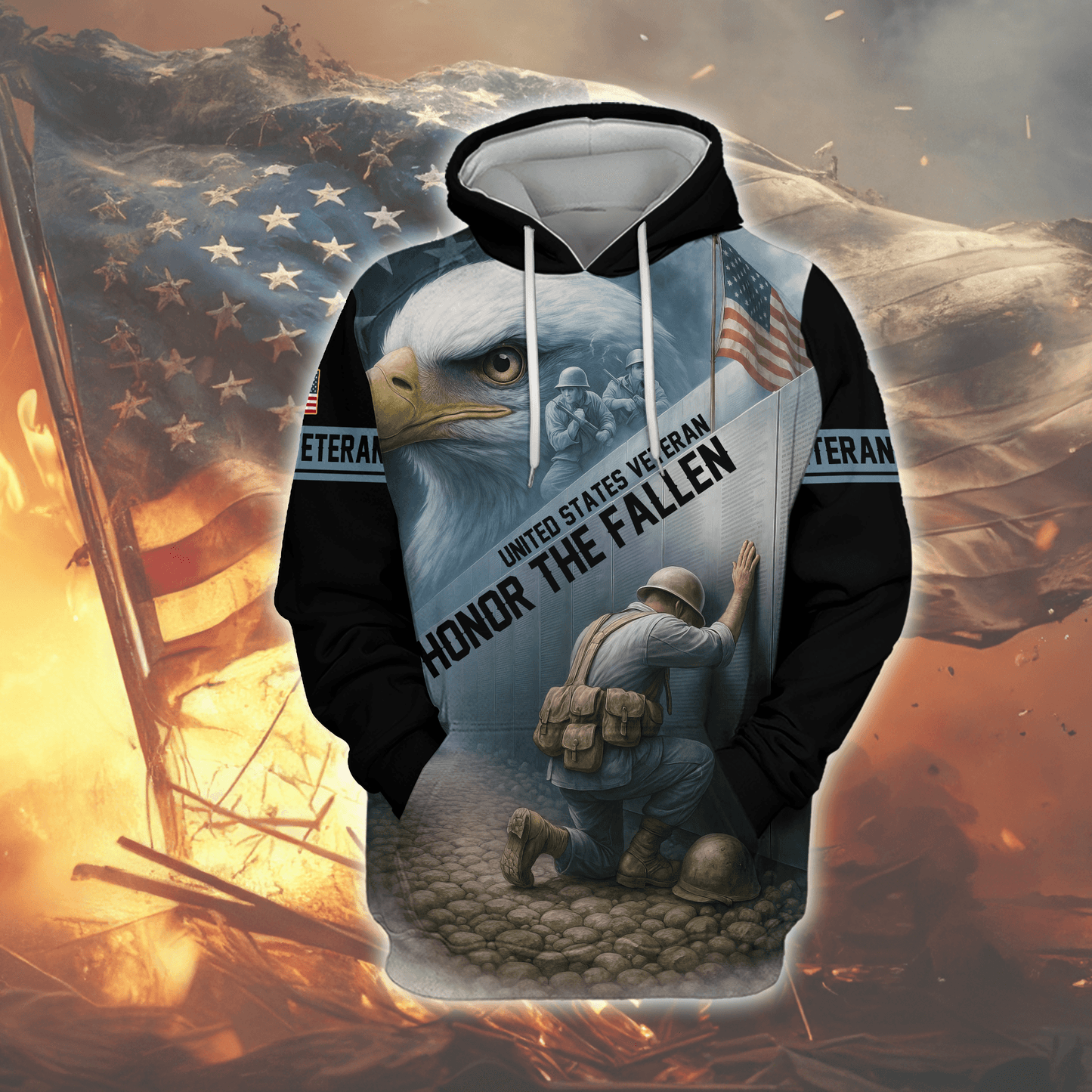 U.S. Veteran Hoodie – Honor the Fallen, American Eagle Memorial Zip Up, Soldier Tribute Sweatshirt for Men