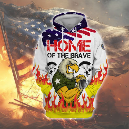 U.S. Veteran Hoodie – Home of the Brave, American Flag Eagle Zip Up, Patriotic Military Sweatshirt