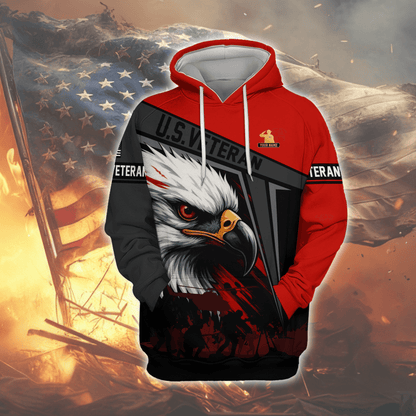 U.S. Veteran Hoodie – Bold Eagle Head Red & Black Patriotic Zip Up