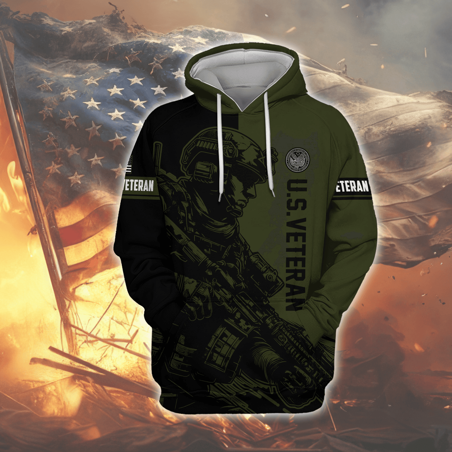U.S. Veteran Hoodie – Tactical Soldier Military Pride Zip Up