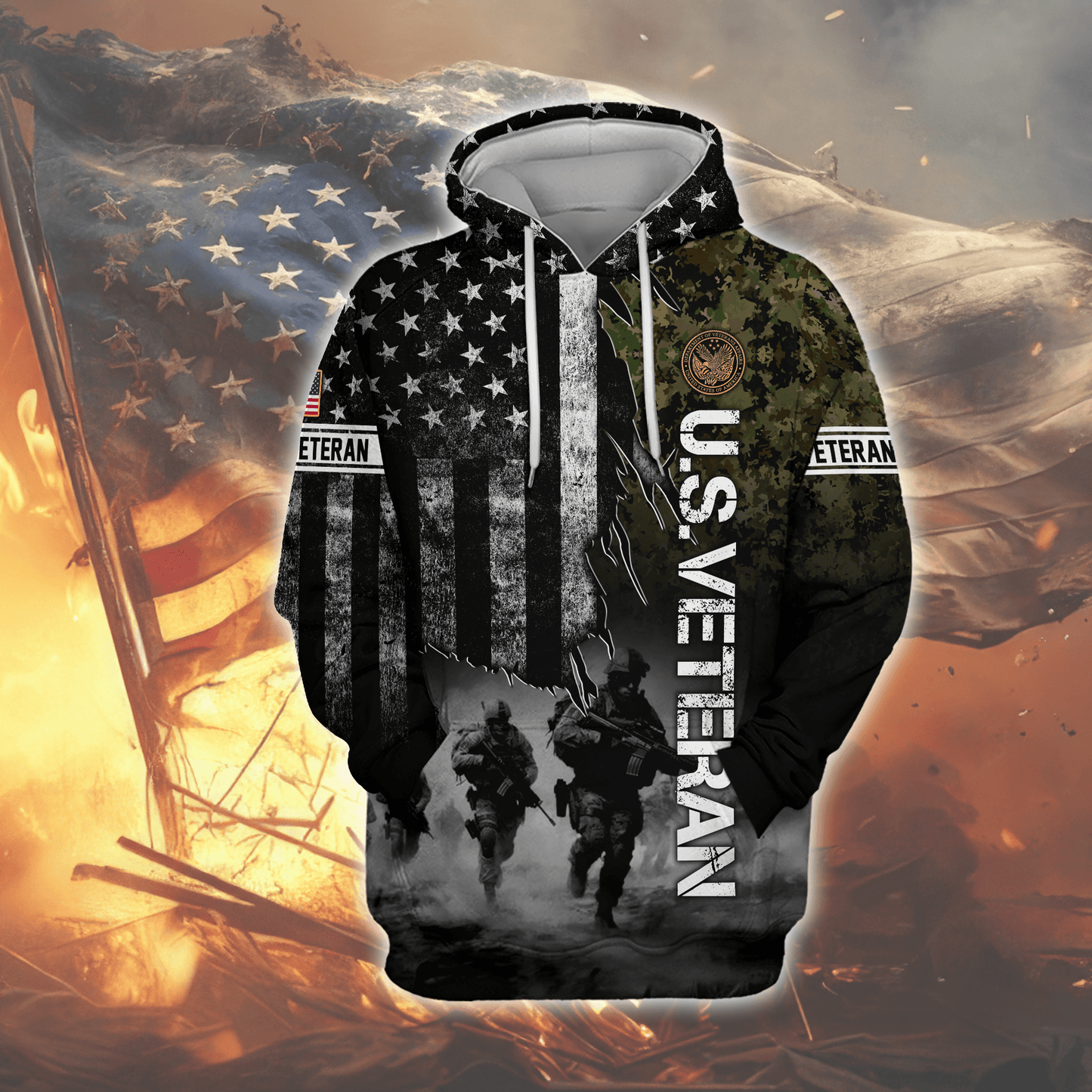 U.S. Veteran Hoodie – American Flag Military Zip Up Sweatshirt