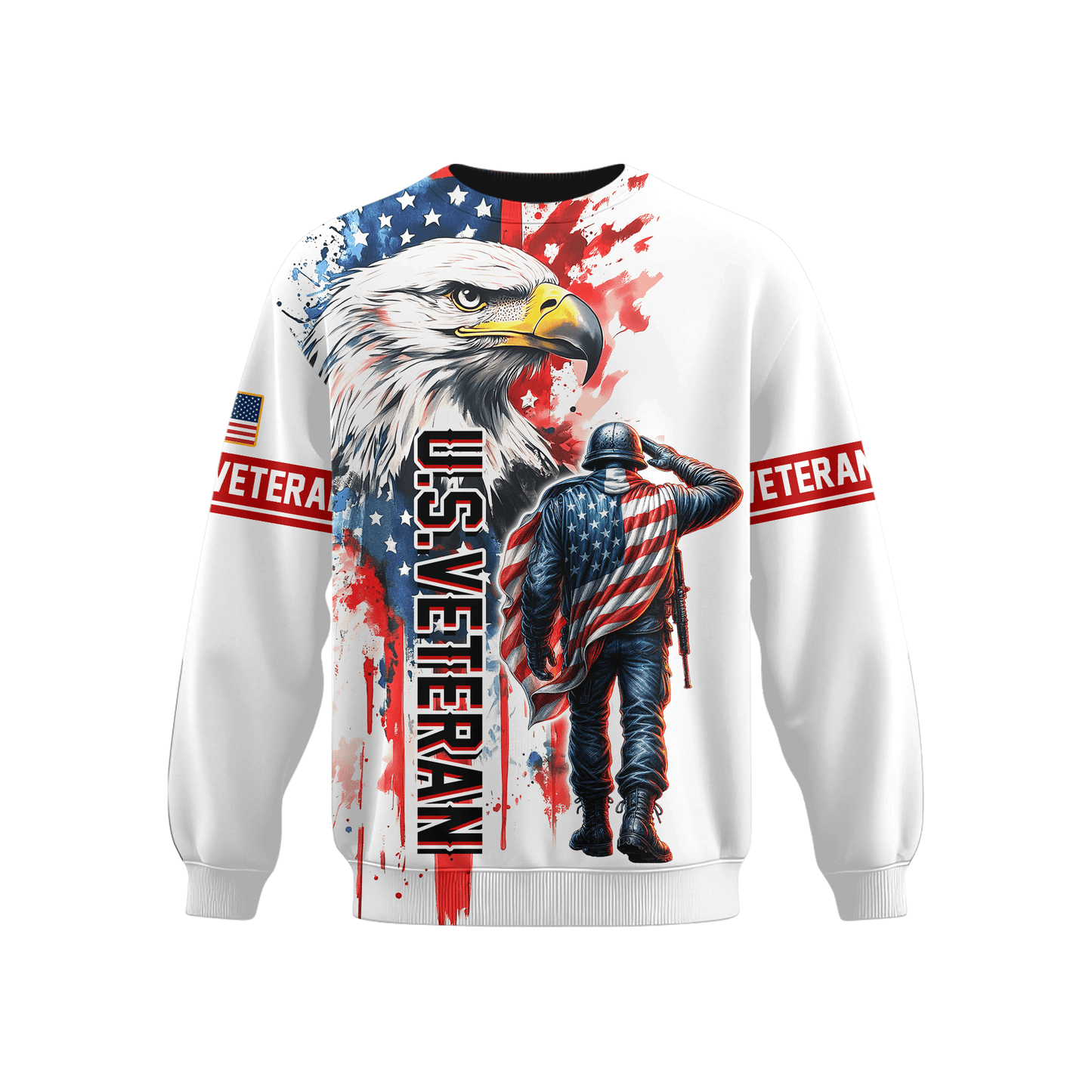U.S. Veteran Hoodie – American Flag Soldier & Bald Eagle Zip Up