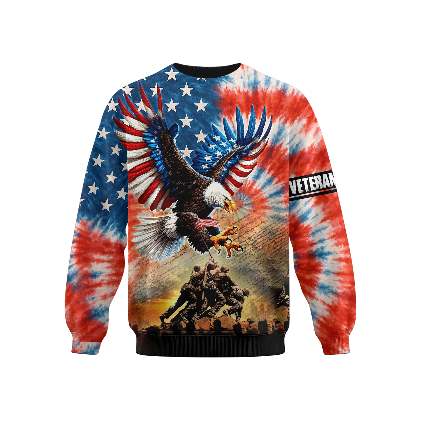 American Eagle Veteran Hoodie – Patriotic Tie Dye Zip Up, U.S. Flag Military Sweatshirt, Honor & Freedom Veteran Gift for Men