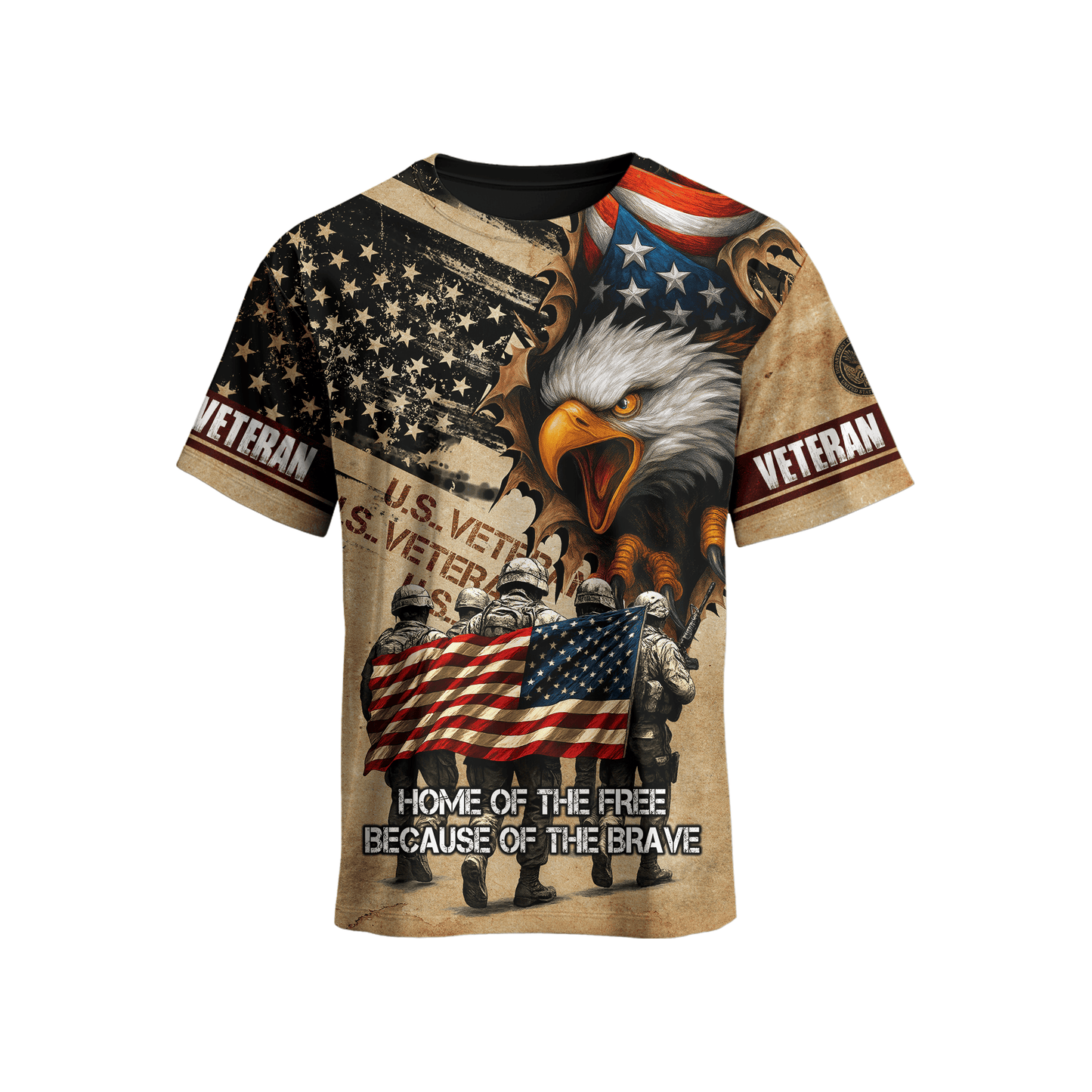 American Veteran Hoodie – Home of the Free Because of the Brave, Eagle & Soldiers Zip Hoodie, U.S. Flag Military Sweatshirt