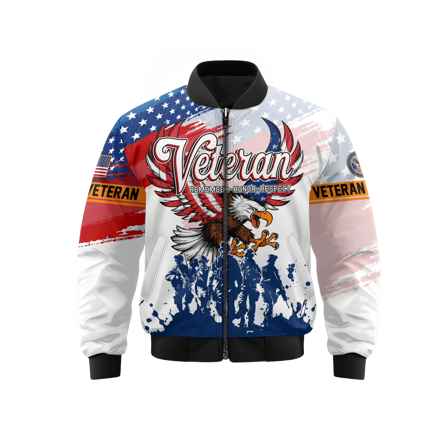U.S. Veteran Hoodie – Eagle Design, Patriotic American Flag Zip Up VET31106