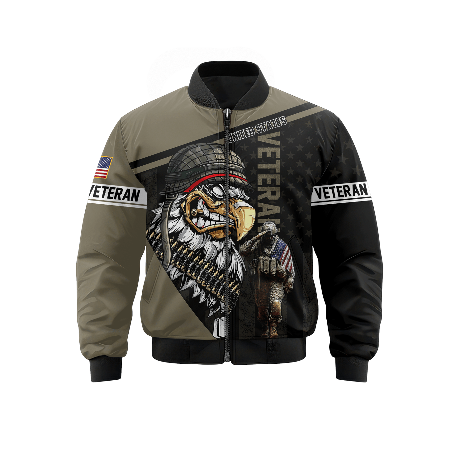 U.S. Veteran Hoodie – Eagle Design, Patriotic American Flag Zip Up VET31104