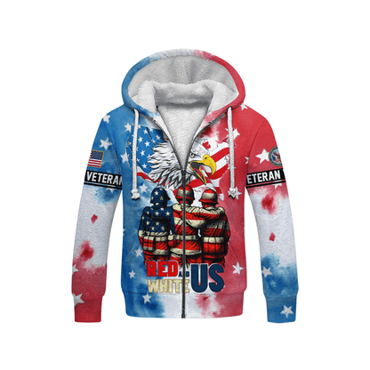 U.S. Veteran Hoodie – Red White and Blue Eagle Zip Up, American Flag Patriotic Hoodie for Veterans