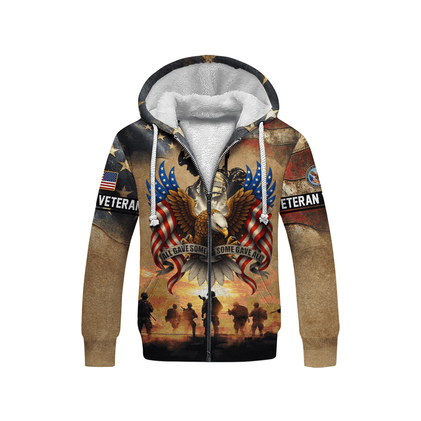 U.S. Veteran Hoodie – All Gave Some, Some Gave All Eagle Design, Patriotic American Flag Zip Up
