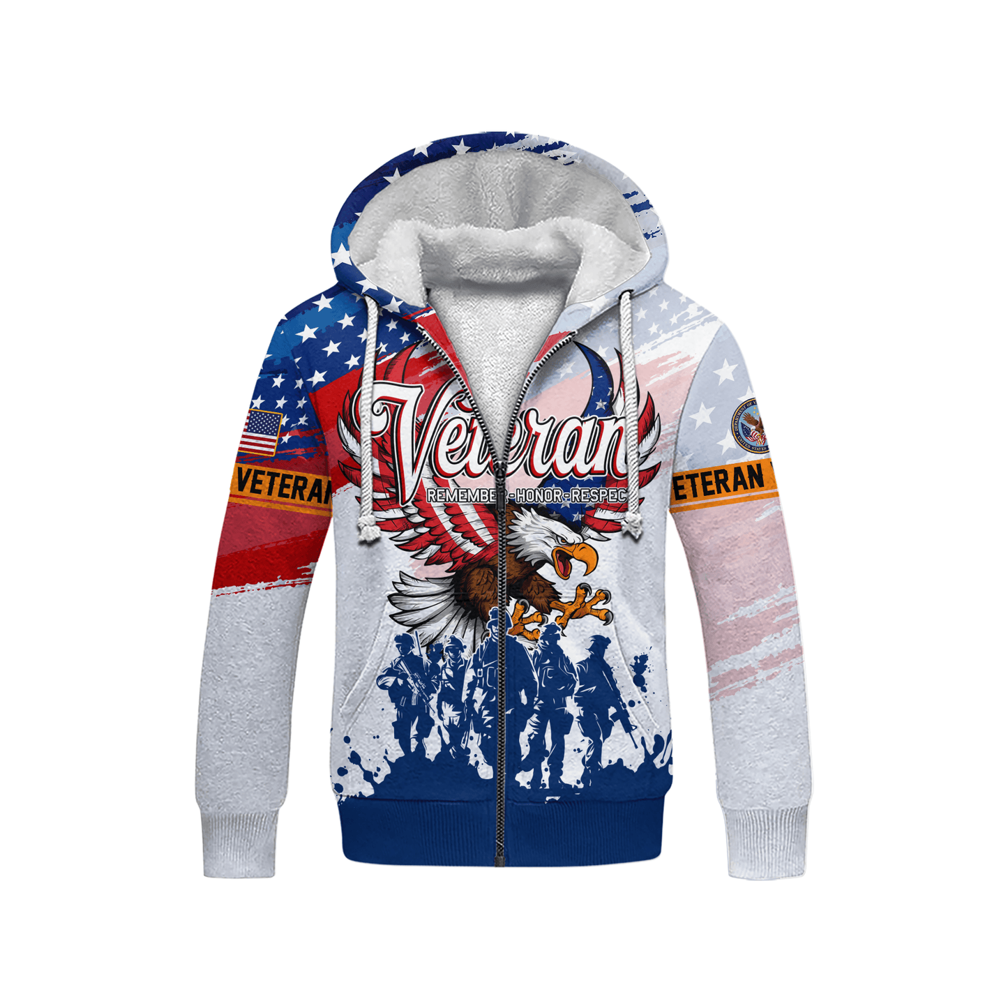 U.S. Veteran Hoodie – Eagle Design, Patriotic American Flag Zip Up VET31106