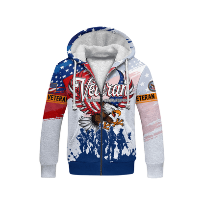 U.S. Veteran Hoodie – Eagle Design, Patriotic American Flag Zip Up VET31106