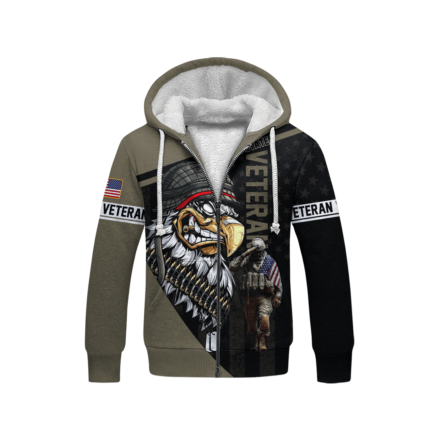 U.S. Veteran Hoodie – Eagle Design, Patriotic American Flag Zip Up VET31104