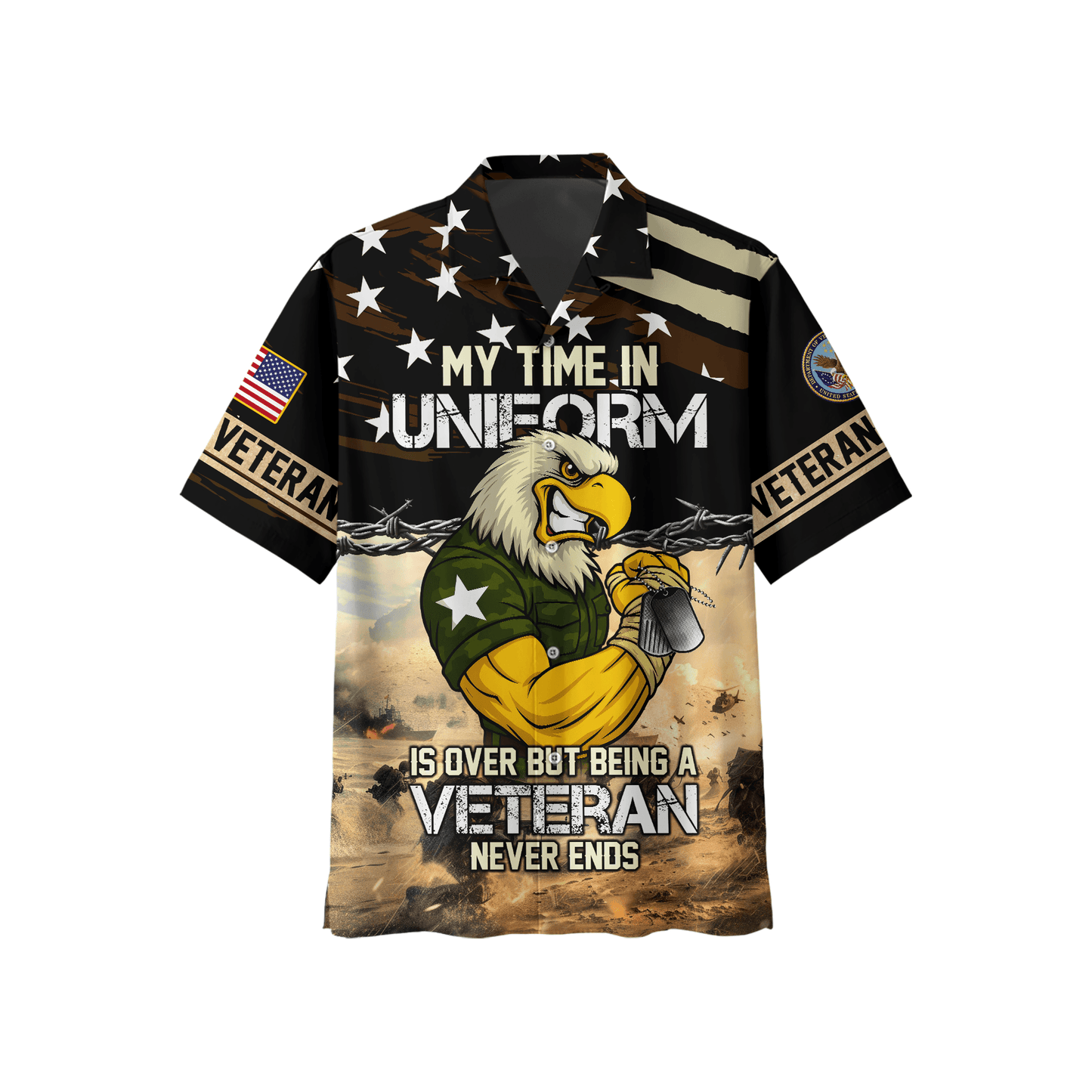 U.S. Veteran Hoodie – My Time in Uniform Is Over but Being a Veteran Never Ends, Patriotic Eagle Zip Up