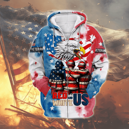 U.S. Veteran Hoodie – Red White and Blue Eagle Zip Up, American Flag Patriotic Hoodie for Veterans