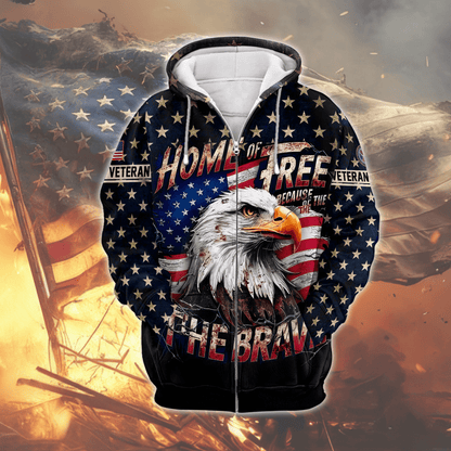 U.S. Veteran Hoodie – Eagle Design, Patriotic American Flag Zip Up VET31101
