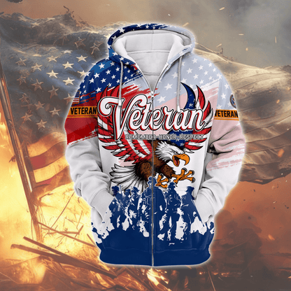 U.S. Veteran Hoodie – Eagle Design, Patriotic American Flag Zip Up VET31106