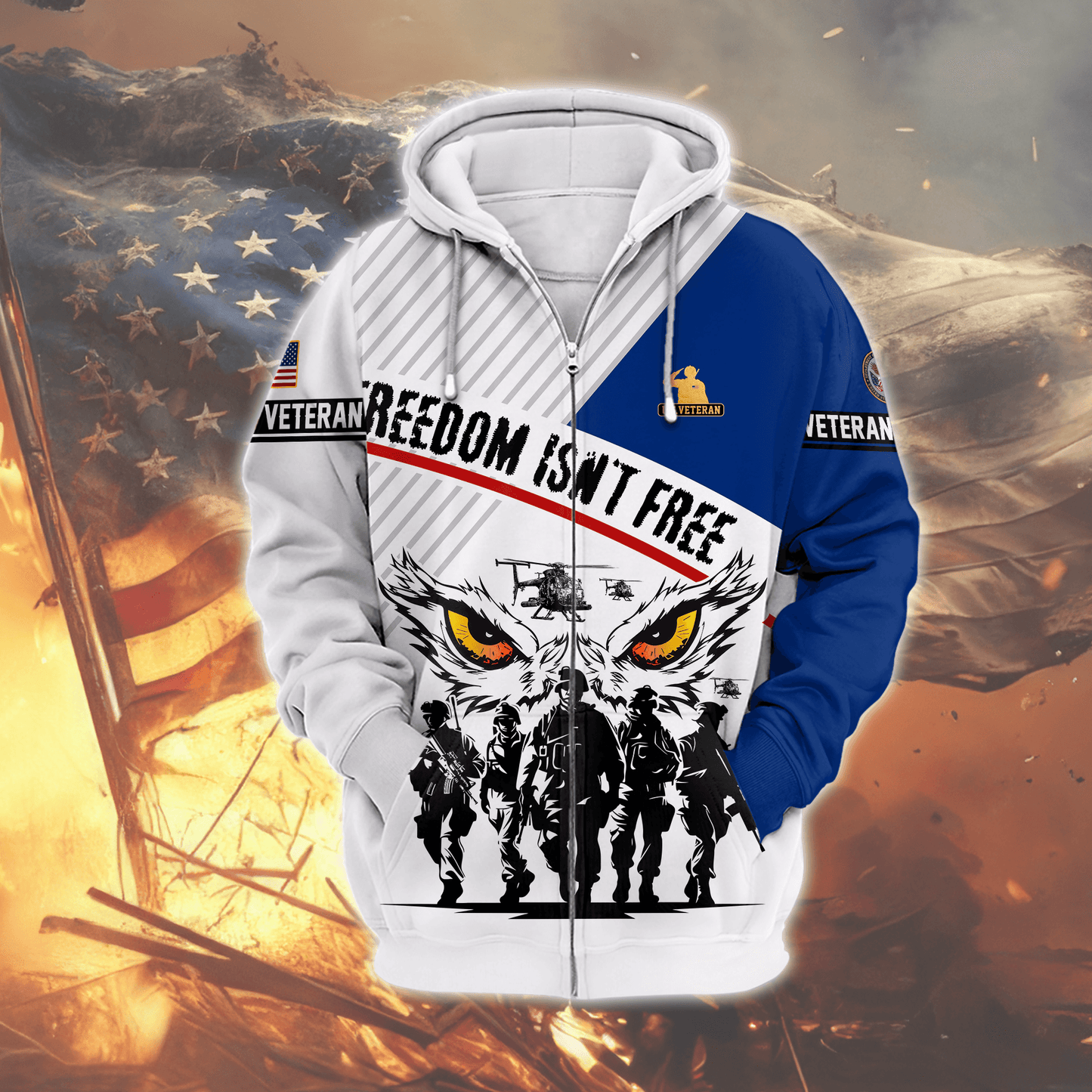 U.S. Veteran Hoodie – Eagle Design, Patriotic American Flag Zip Up VET31102