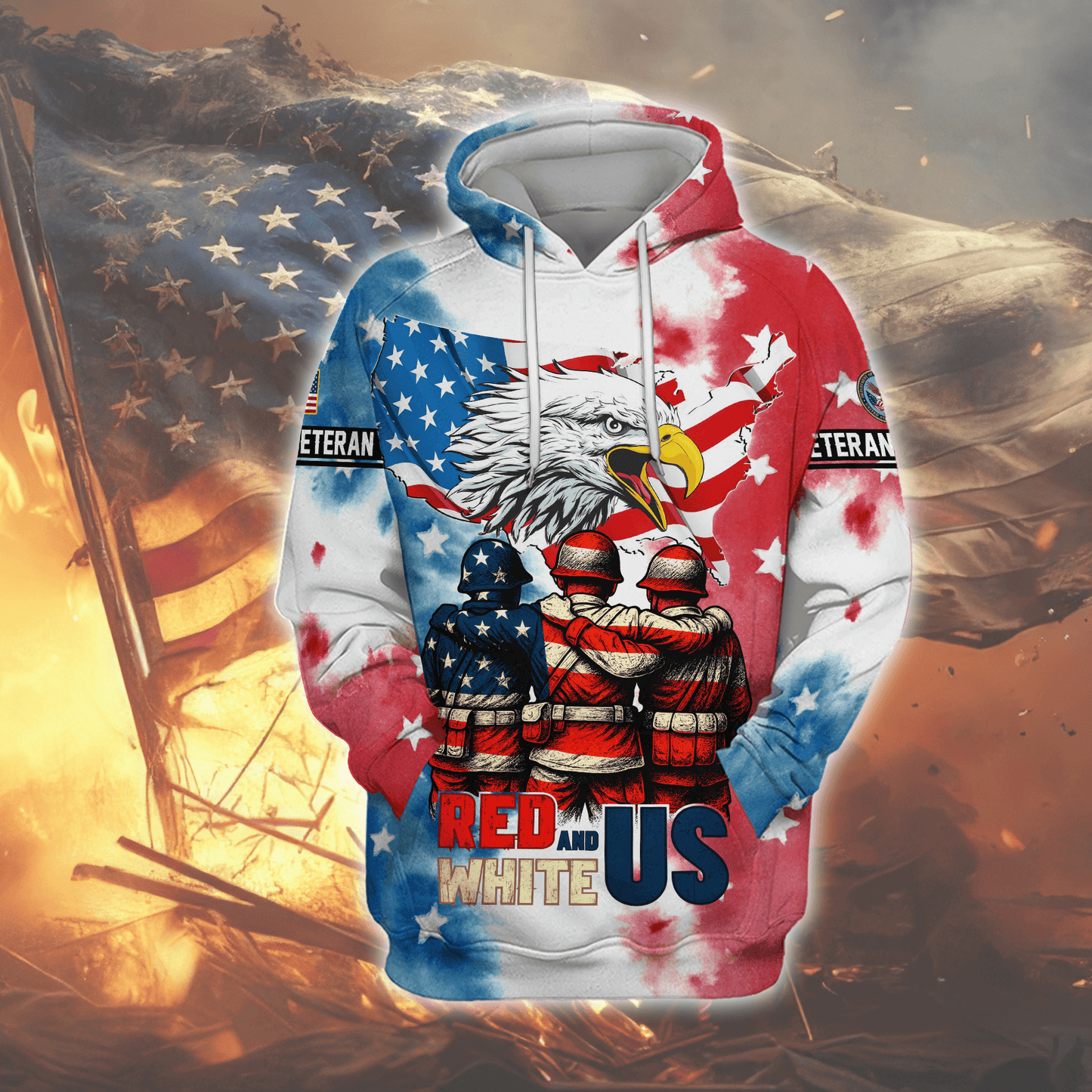 U.S. Veteran Hoodie – Red White and Blue Eagle Zip Up, American Flag Patriotic Hoodie for Veterans