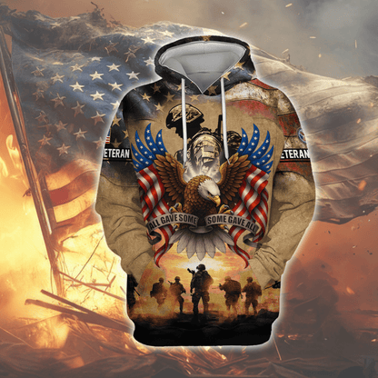 U.S. Veteran Hoodie – All Gave Some, Some Gave All Eagle Design, Patriotic American Flag Zip Up